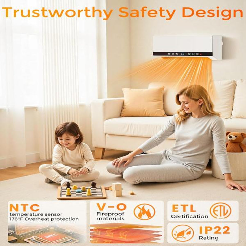 Wall Heater for Bathroom, 1500W Wall Mount Electric Heater with Remote Control, 24-Hour Timer, Weekly Timers, Easy to Mount for Bedroom, Office, and Home