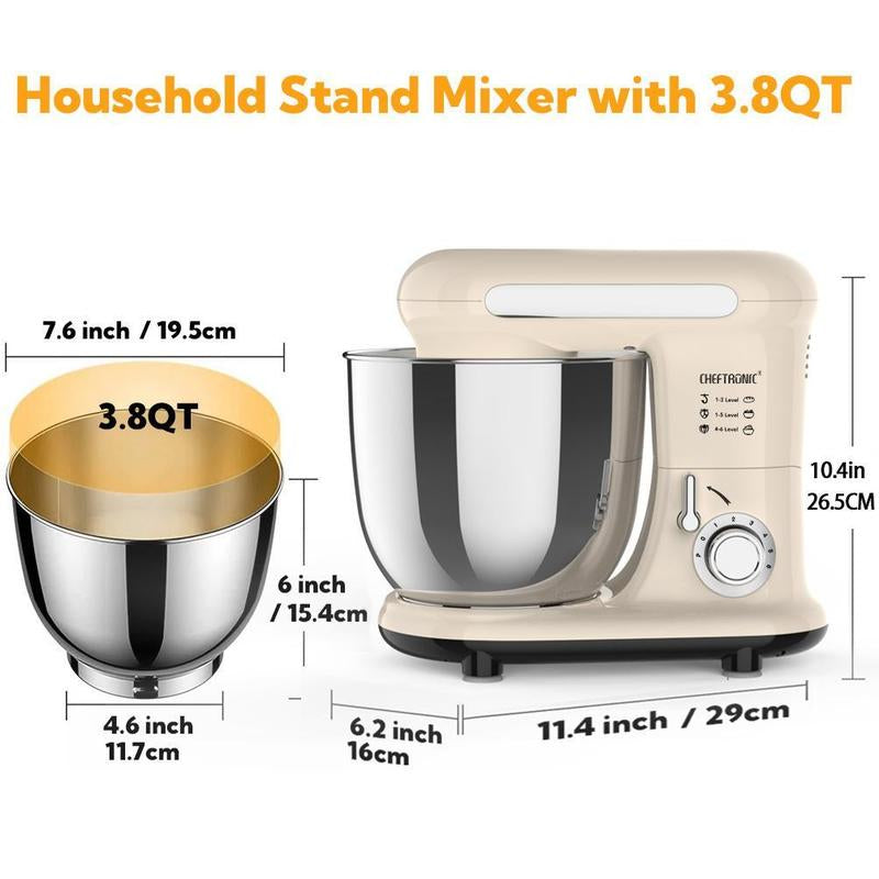 Cheftronic Kitchen Stand Mixer, 4.5 Qt Tilt-Head Electric Household Stand Mixer with Dough Hook, Multifunctional Kitchen Stand up Mixer with Whisk, Food Beater & Butter Beater