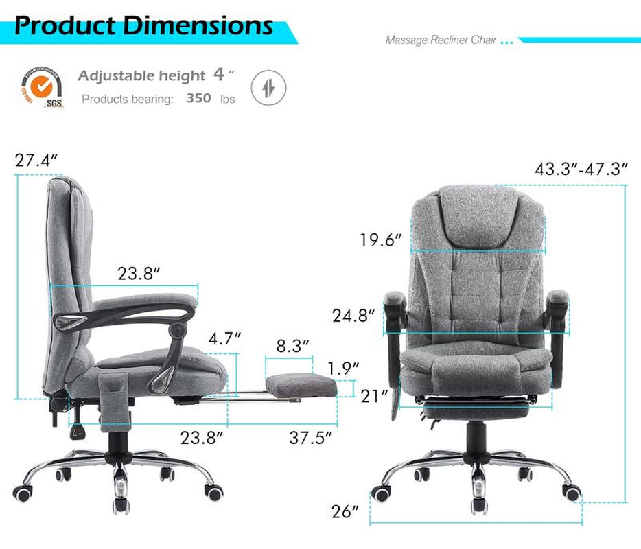 [Tiktokshopblackfriday]Aecojoy Ergonomic Reclining Office Chair with Massage & Footrest High Back Swivel Gaming Chair Adjustable Reclining Feature & Seat Height Flexibility Premium Materials