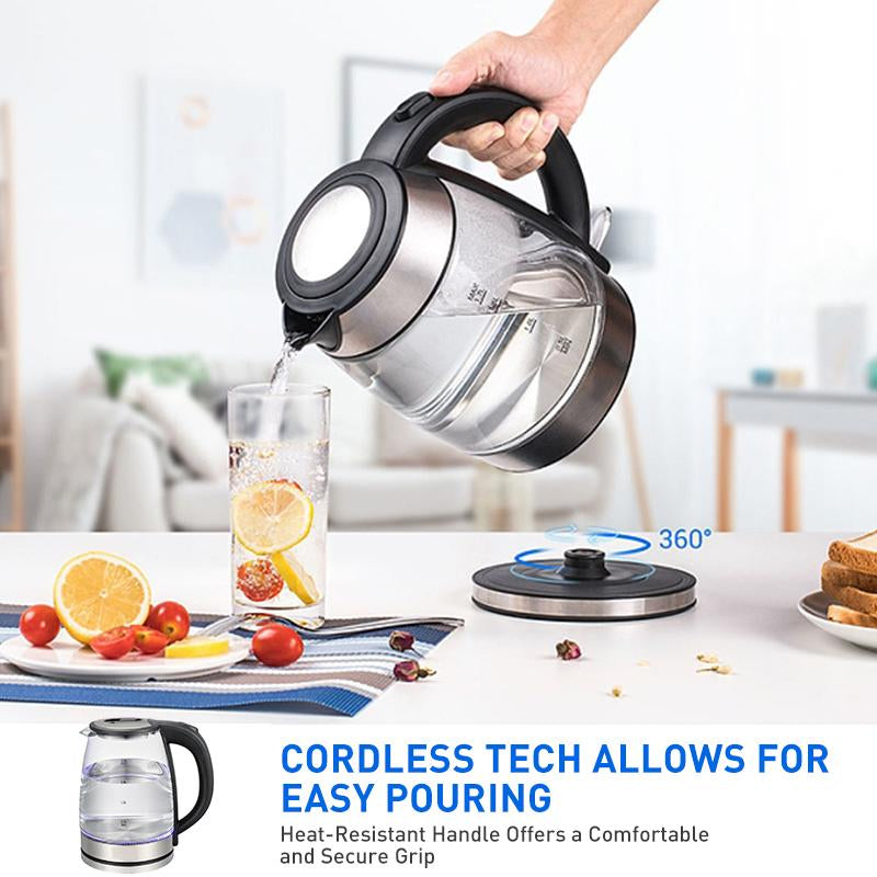 Electric Kettle Water Boiler, 2.0L Electric Tea Kettle, Wideopening Hot Waterboiler with LED Light, Auto Shut-Off &Boil Dryprotection, Glass Black Household Boil-Drykeepwarm Kitchen Appliances Automatic Stainless Fast Boiling Water Heater Gift