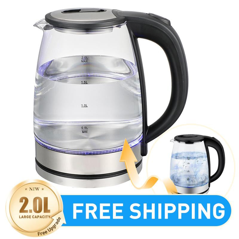 Electric Kettle Water Boiler, 2.0L Electric Tea Kettle, Wideopening Hot Waterboiler with LED Light, Auto Shut-Off &Boil Dryprotection, Glass Black Household Boil-Drykeepwarm Kitchen Appliances Automatic Stainless Fast Boiling Water Heater Gift