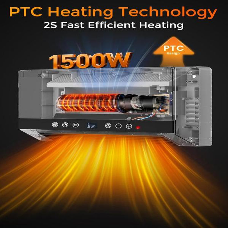 Wall Heater for Bathroom, 1500W Wall Mount Electric Heater with Remote Control, 24-Hour Timer, Weekly Timers, Easy to Mount for Bedroom, Office, and Home